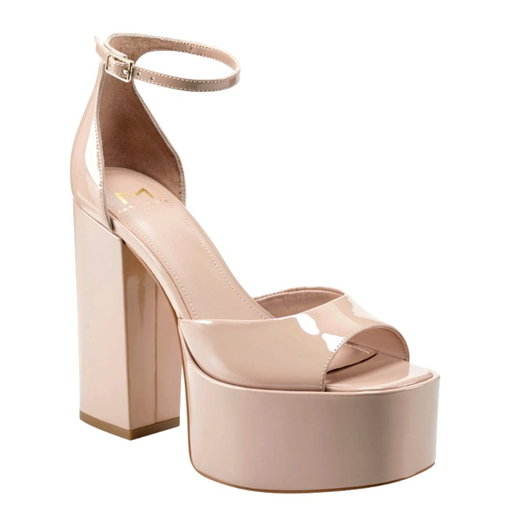 New Marc Fisher Della Patent Leather Platform Sandals Light Pink (Nude)